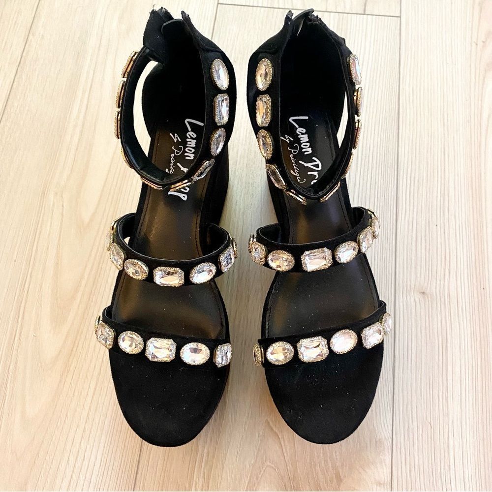 Black Bejeweled Lemon Drop Platforms
